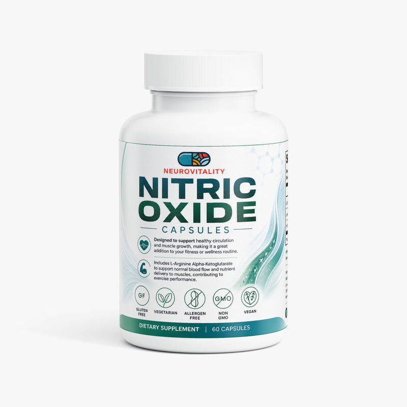 Nitric Oxide Booster supplement by Nirvana Neurovitality — L-Arginine & L-Citrulline for circulation and muscle pump, 60 vegan capsules
