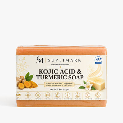 Kojic Acid & Turmeric Brightening Soap by Suplimark - front label