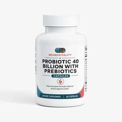 Probiotic 40 Billion CFU with Prebiotics supplement, 60 vegetable capsules, Neurovitality digestive and gut health support