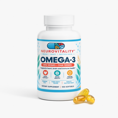 Omega-3 Fish Oil softgels by Nirvana Neurovitality — EPA 180mg + DHA 120mg for heart, brain & eye support, 100 softgels - view 2