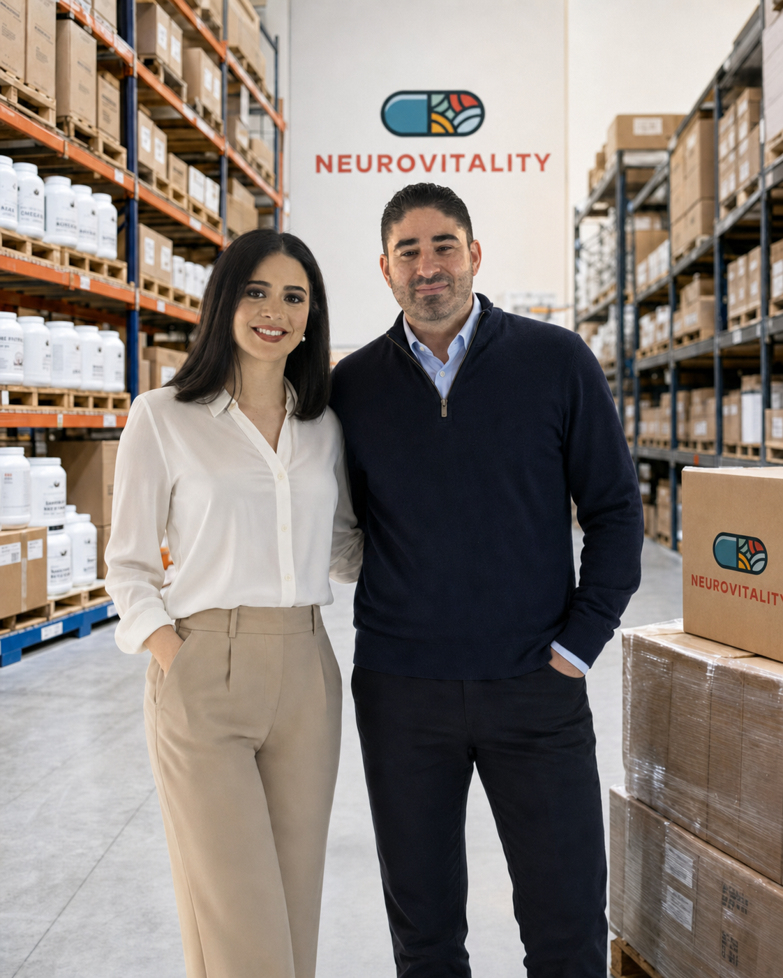 NeuroVitality founders in their warehouse