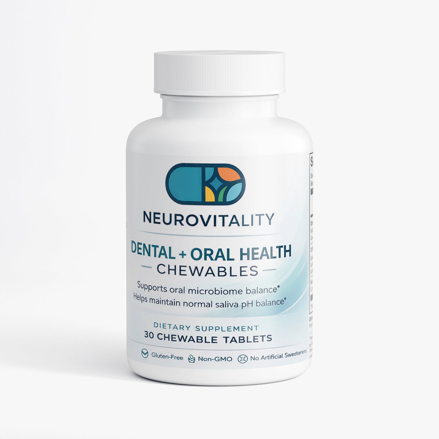 NeuroVitality Dental + Oral Health Chewables bottle - dental probiotics and hydroxyapatite - 30 tablets