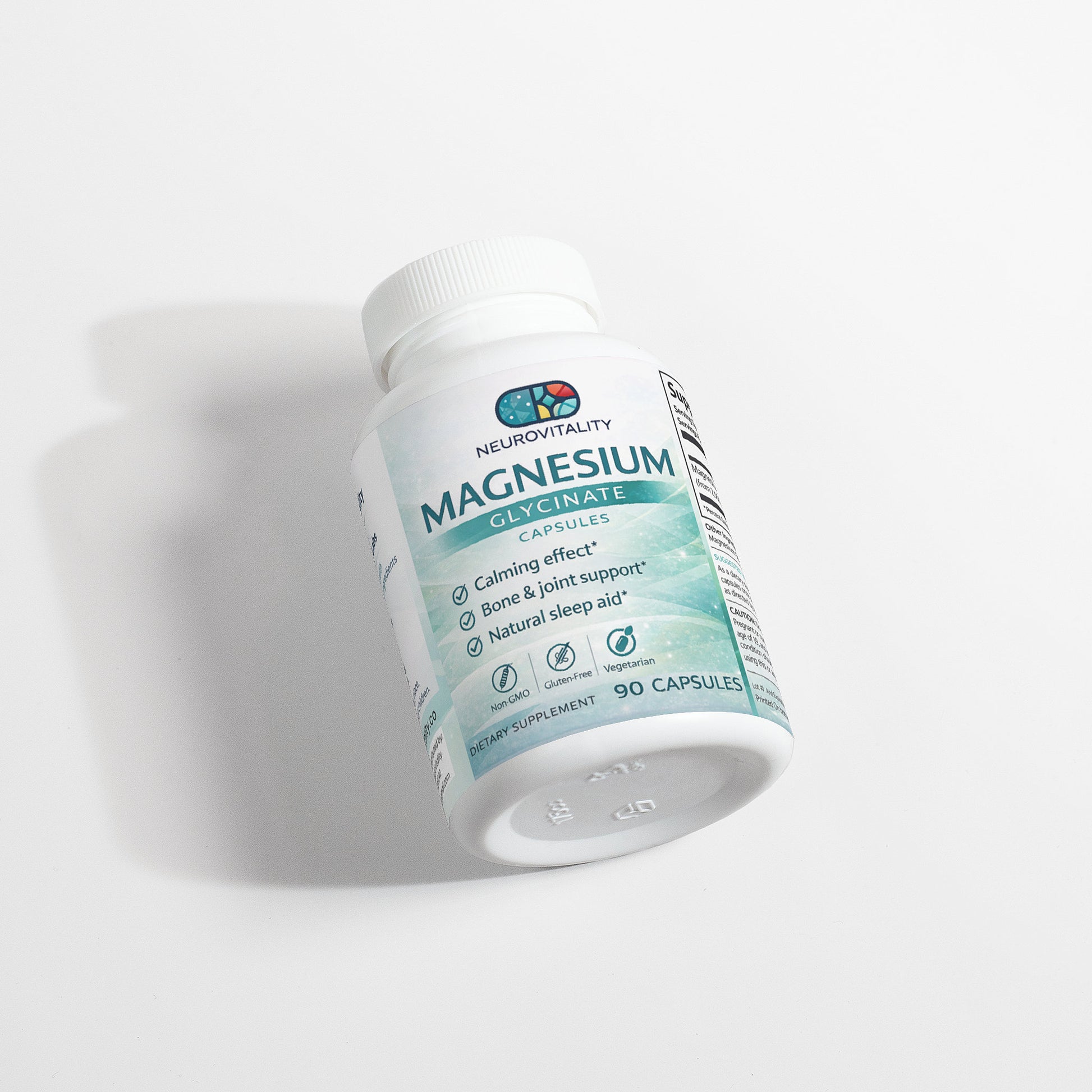 Bottle of Neurovitality Magnesium Glycinate capsules on a white background