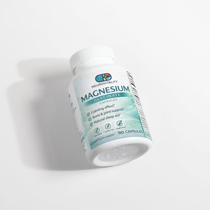 Bottle of Neurovitality Magnesium Glycinate capsules on a white background