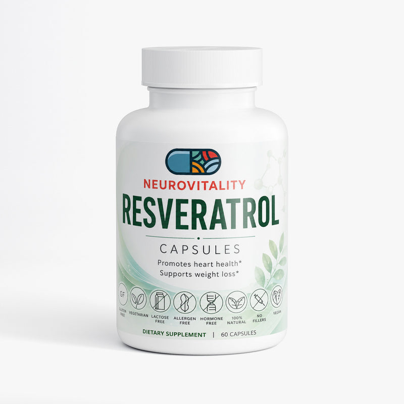 Resveratrol 50% 600mg supplement by Nirvana Neurovitality — trans-resveratrol for healthy aging and antioxidant support, 60 vegan capsules