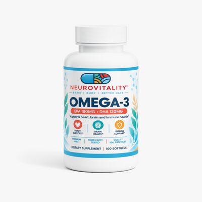 Omega-3 Fish Oil softgels by Nirvana Neurovitality — EPA 180mg + DHA 120mg for heart, brain & eye support, 100 softgels