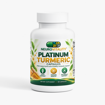 Platinum Turmeric capsules by Nirvana Neurovitality, joint support with curcuminoids, glucosamine and boswellia, 60 capsules