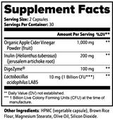 Supplement Facts panel for Gut Health showing Lactobacillus acidophilus and Inulin