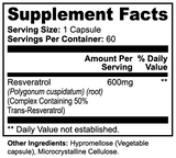 Resveratrol 50% 600mg supplement by Nirvana Neurovitality — trans-resveratrol for healthy aging and antioxidant support, 60 vegan capsules