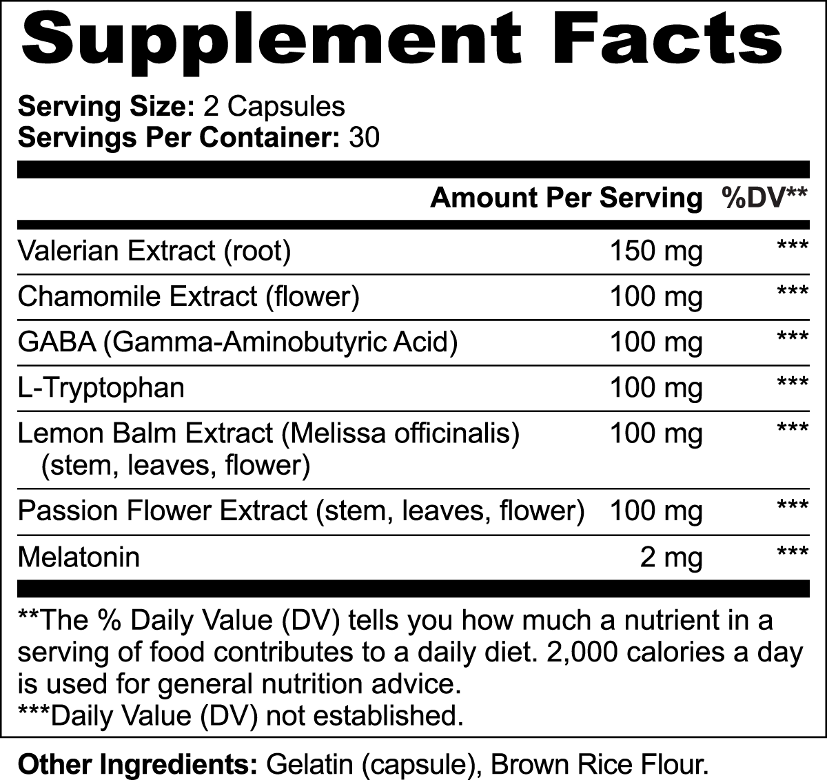 Supplement Facts Label for NeuroVitality Nighttime Blend