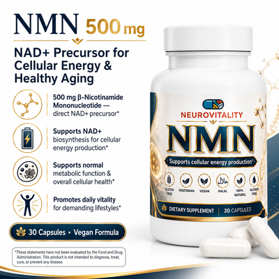 NMN 500mg | NAD+ Precursor for Cellular Energy & Healthy Aging | 30 Capsules