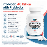 Probiotic 40 Billion CFU | 4 Strains with Prebiotics | 60 Capsules | Nirvana Neurovitality