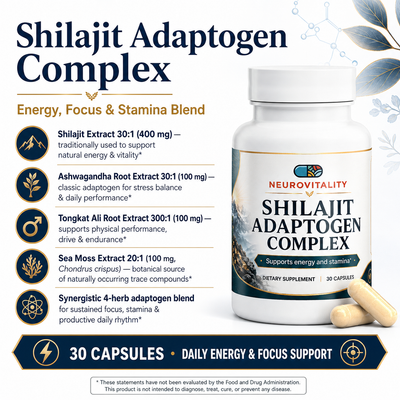 Shilajit Adaptogen Complex | Shilajit, Ashwagandha & Tongkat Ali | 30 Capsules