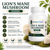 Lion's Mane Mushroom 10X | Dual-Extract Cognitive & Brain Support | 60 Capsules