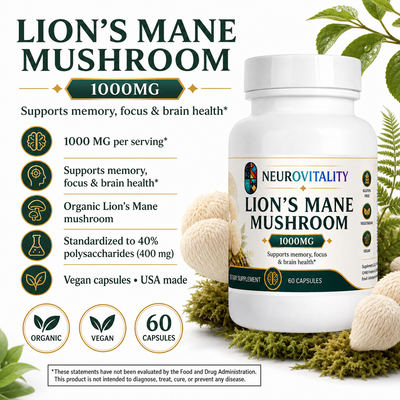 Lion's Mane Mushroom 10X | Dual-Extract Cognitive & Brain Support | 60 Capsules