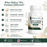 Lion's Mane Mushroom 10X | Dual-Extract Cognitive & Brain Support | 60 Capsules