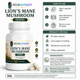 Lion's Mane Mushroom 10X | Dual-Extract Cognitive & Brain Support | 60 Capsules