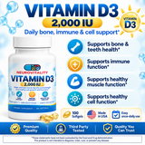 Vitamin D3 2,000 IU softgels by Nirvana Neurovitality — 50 mcg cholecalciferol for bone, immune and muscle support, 100 softgels - view 2