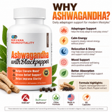 Organic Ashwagandha | KSM-66 Root Extract with Black Pepper | 60 Capsules